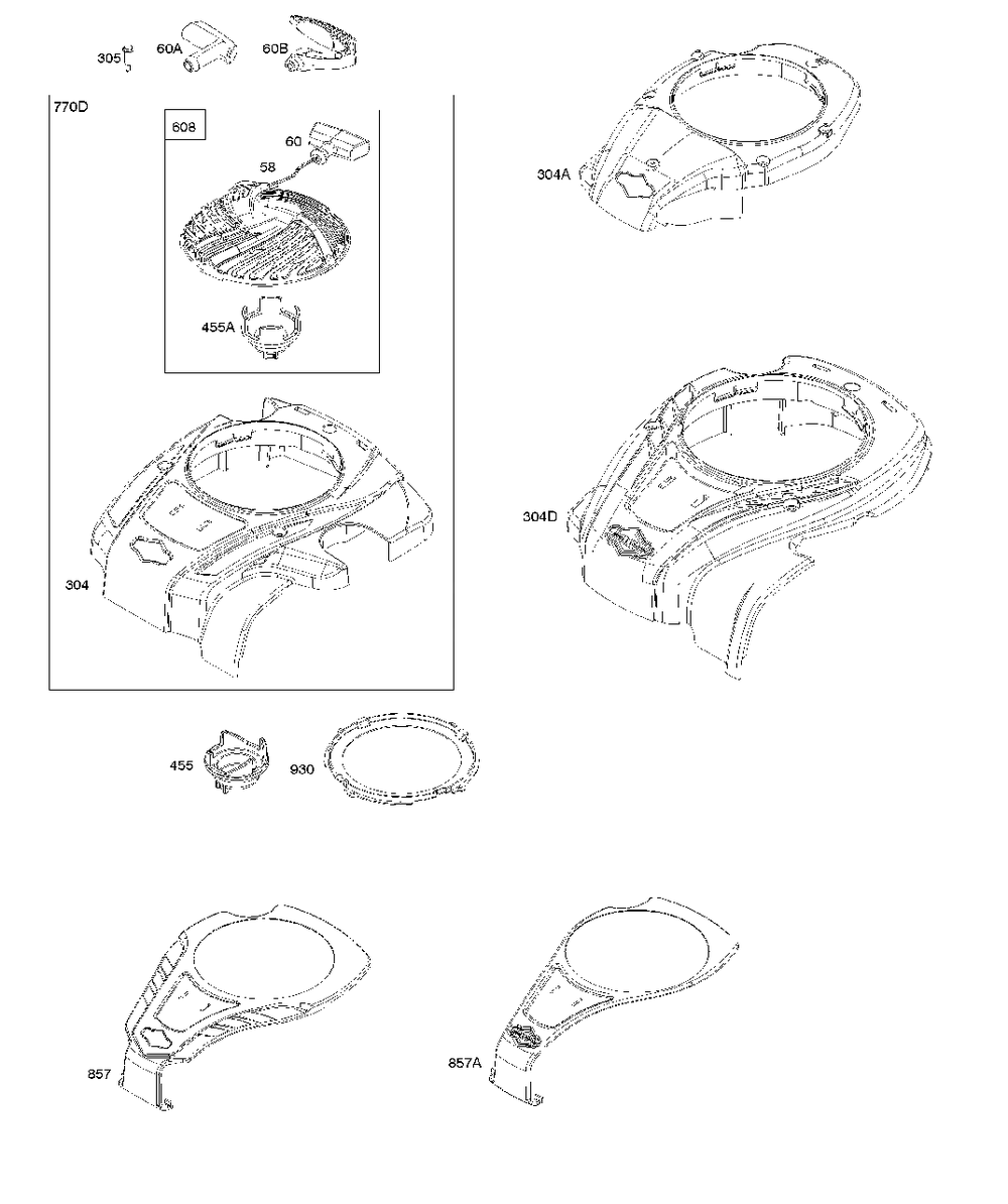 Blower Housing, Rewind Starter Diagram and Parts List for 9P602-0091-H1  Briggs and Stratton Engine